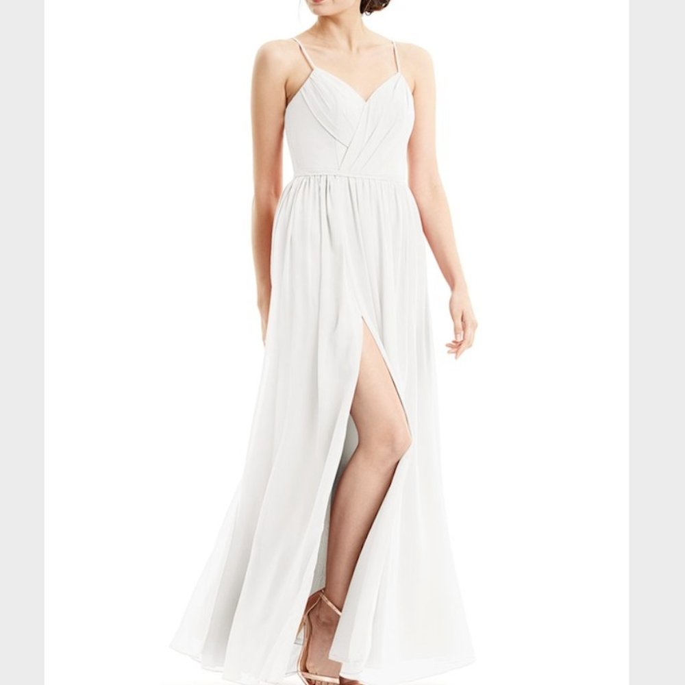Ivory Azazie bridesmaid dress with front slit
